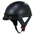 Outlaw Dark Rider Black-Leather Half Helmet with 3-Snap Visor